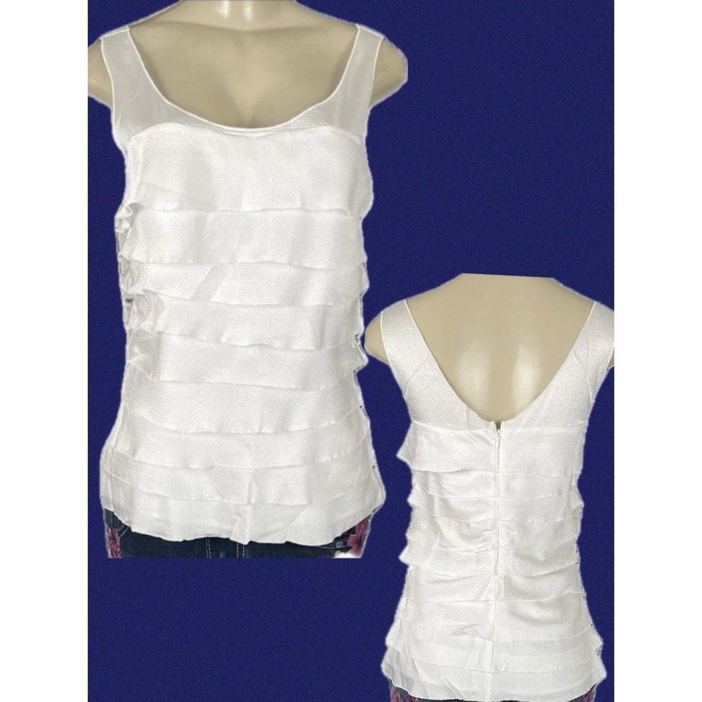 White House Black Market XS White Tier Ruffle Tank Top V-Back Sleeveless Blouse